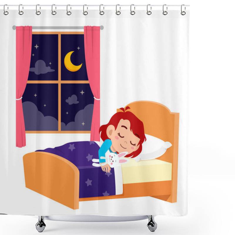 Personality  Happy Cute Little Kid Girl Sleep In The Night Shower Curtains