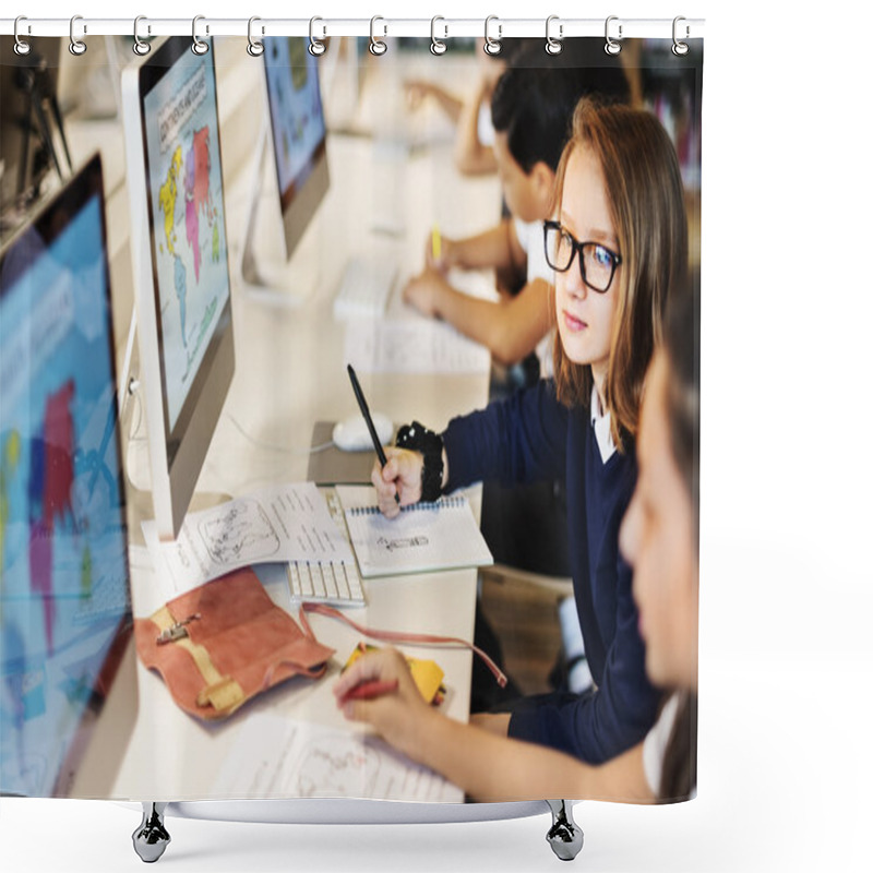 Personality  Elementary Pupils In Computer Classroom Shower Curtains