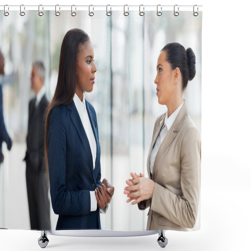 Personality  Female Colleagues Having Conversation In Office Shower Curtains