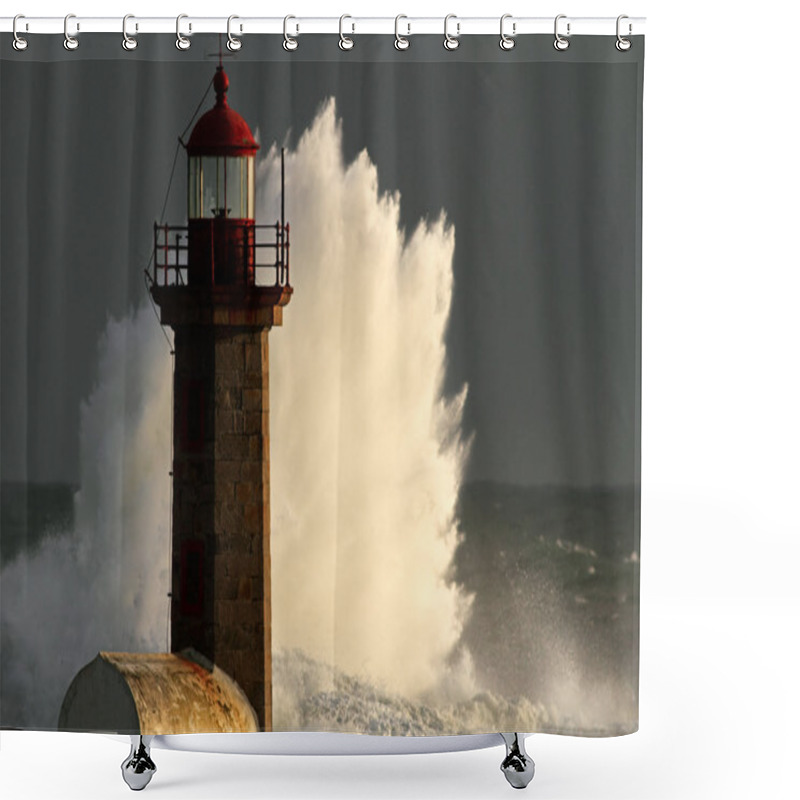 Personality  Storm In The Lighthouse Shower Curtains