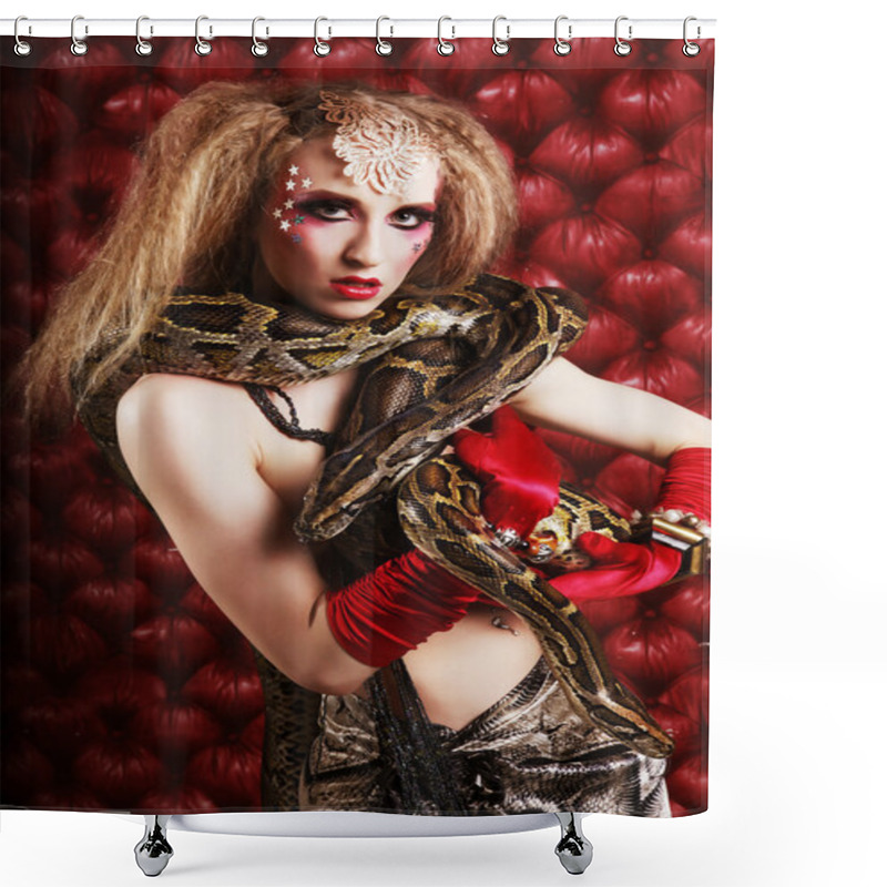 Personality  Burlesque Woman Holding Phyton Shower Curtains