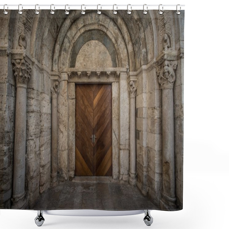 Personality  Wooden Door In Ancient Archway Shower Curtains