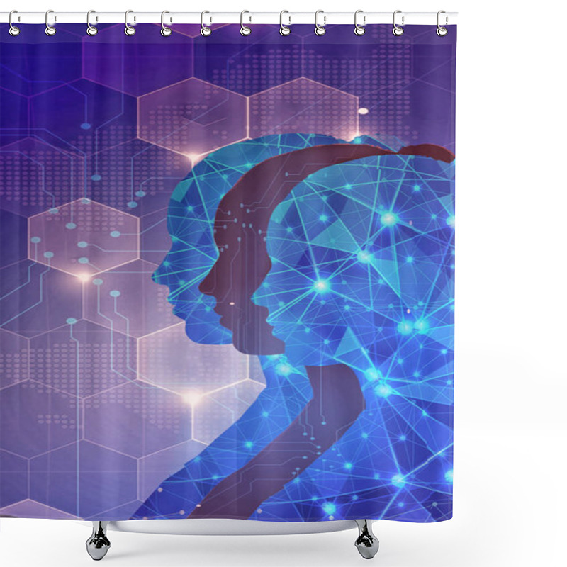 Personality  RPA Robotic Process Automation Innovation Technology Concept  Virtual Screen.Face Detection And Recognition Of Digital Human.Concept  Computer Vision Artificial Intelligence Biometric  Identification Shower Curtains