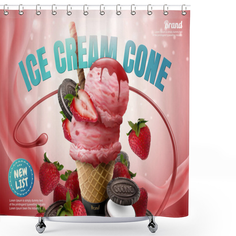 Personality  Strawberry Ice Cream Cone Ads Shower Curtains