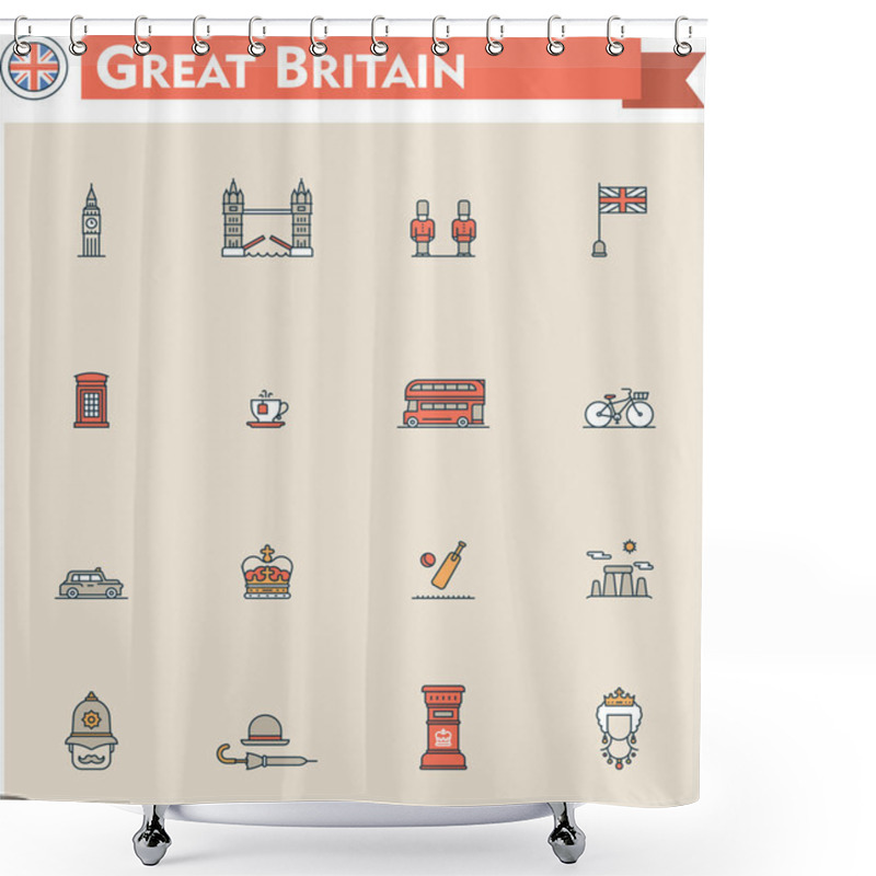 Personality  United Kingdom Travel Icon Set Shower Curtains