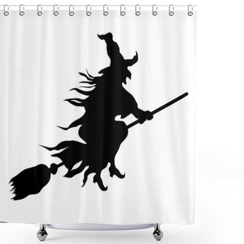 Personality  Classic Witch Flying On Broomstick Silhouette Shower Curtains