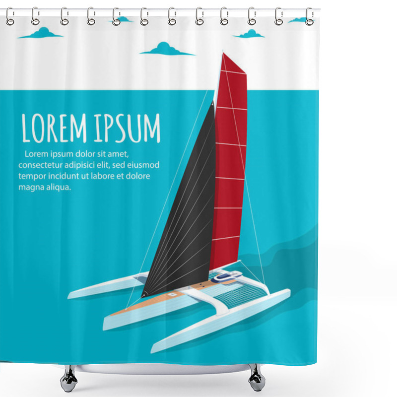 Personality  Yacht Club Banner Design With Sport Trimaran Shower Curtains