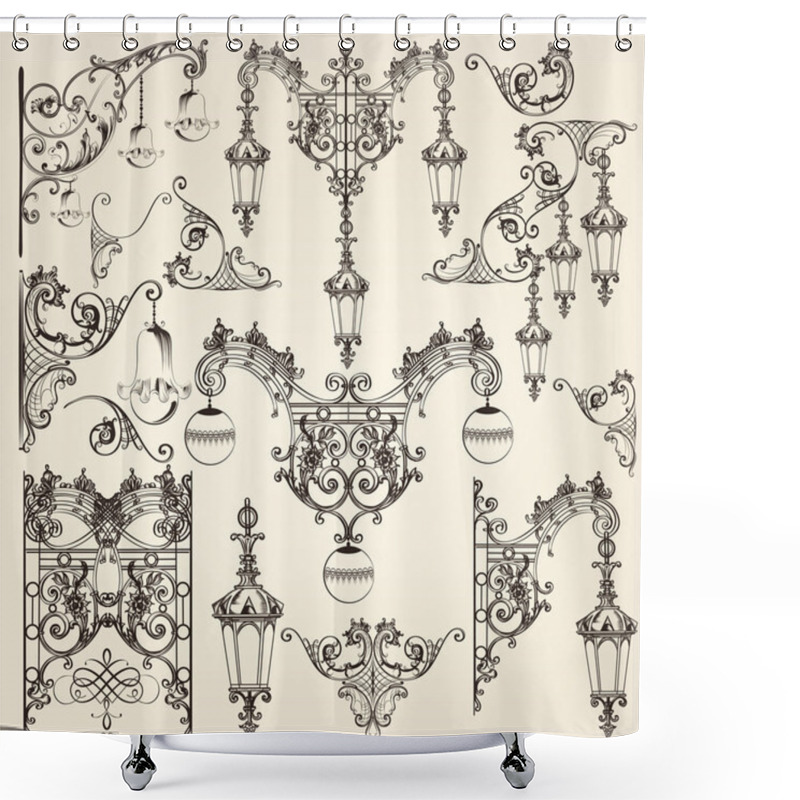 Personality  Collection Of Vector  Street Lamps And Calligraphic Elements Shower Curtains