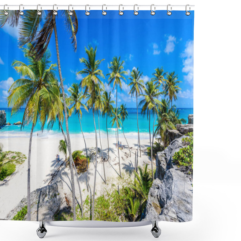 Personality  People Walking At Paradise Beach Of Barbados Island, Bottom Bay, Barbados, Caribbean. Shower Curtains