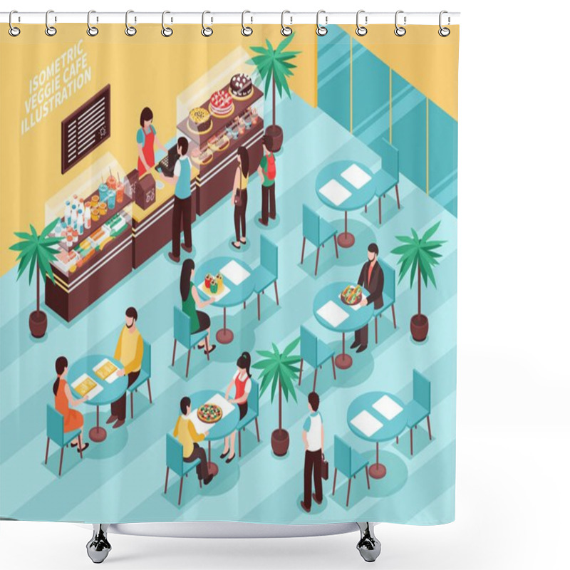 Personality   Veggie Cafe Isometric Illustration shower curtains