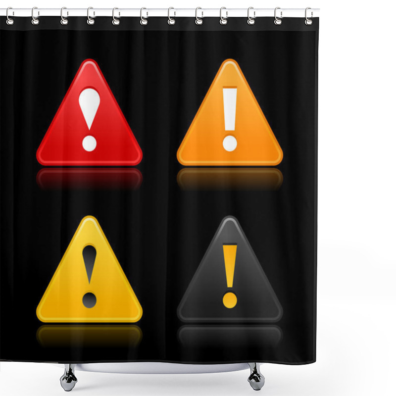 Personality  Attention Icon Web 2.0 Button With Exclamation Mark. Satin Triangle Shape With Reflection On Black. Shower Curtains