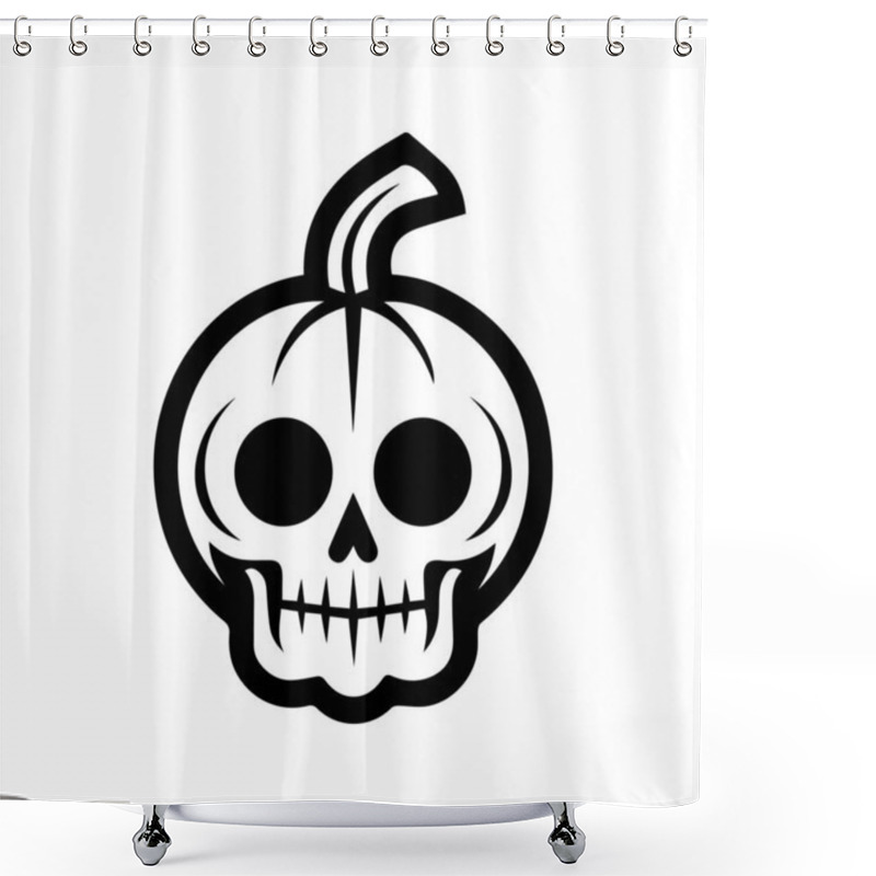 Personality  Pumpkin Skull Silhouette, Isolated On White Background. Halloween Silhouette Black Skull Logo - For Scary Design Or Decor. Tattoo Design. Vector Illustration, Traditional Halloween Decorative Element Shower Curtains