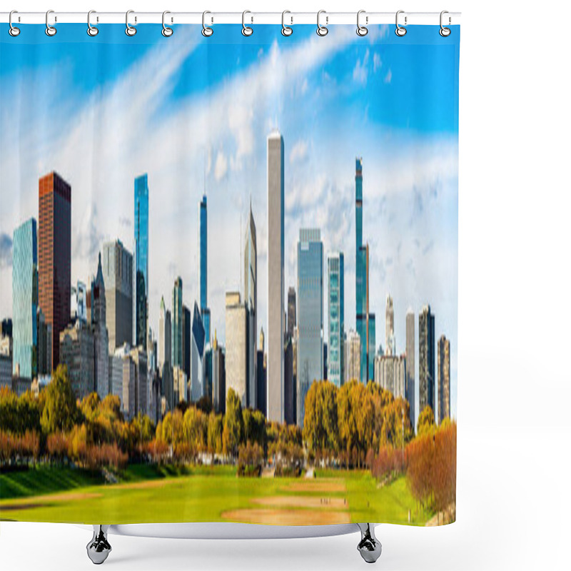 Personality  Skyline Of Chicago At Grant Park In Illinois, United States Shower Curtains