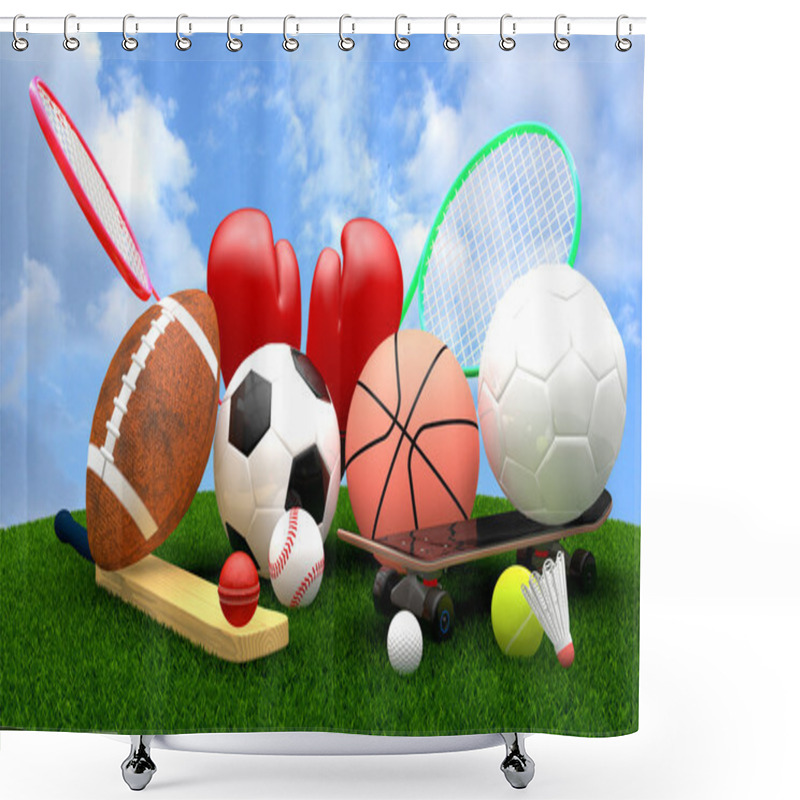 Personality  Sports Equipment On Grass Shower Curtains