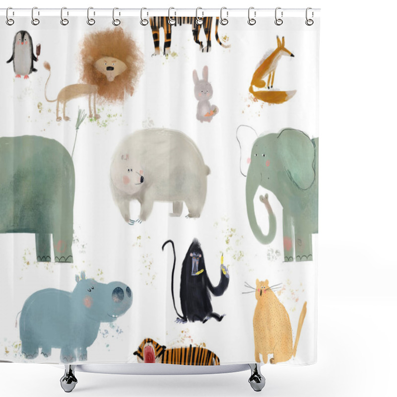 Personality  Seamless Pattern With Zoo Animals Shower Curtains