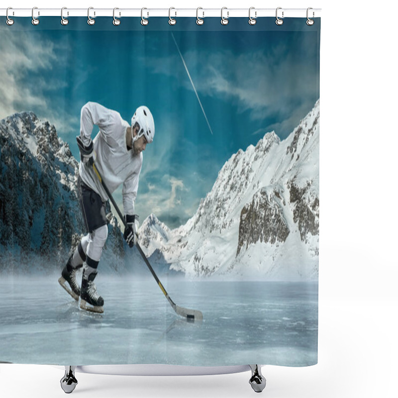 Personality  Ice Hockey Player In Action Outdoor Shower Curtains