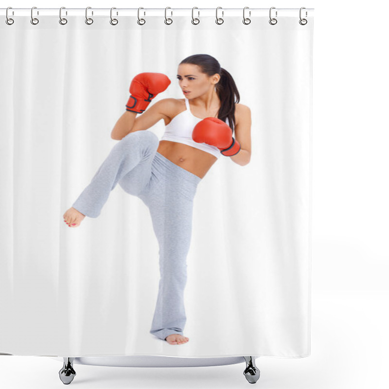 Personality  Full Body Shot Of Female Kick Boxer Shower Curtains