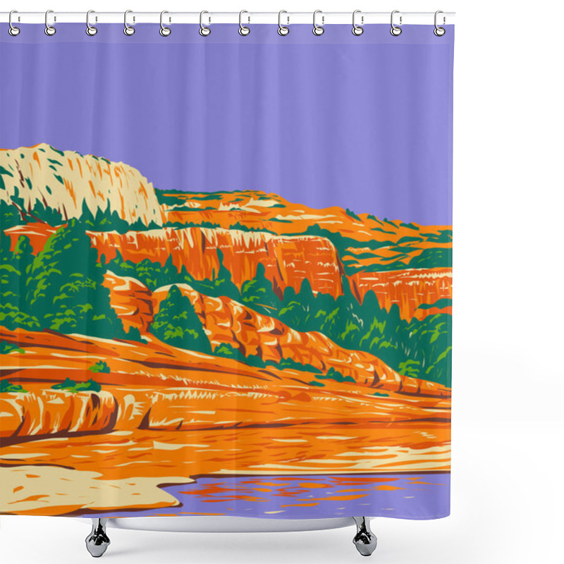 Personality  WPA Poster Art Of Slide Rock State Park Located In Oak Creek Canyon In Sedona, Arizona, United States Of America USA Done In Works Project Administration Style Shower Curtains