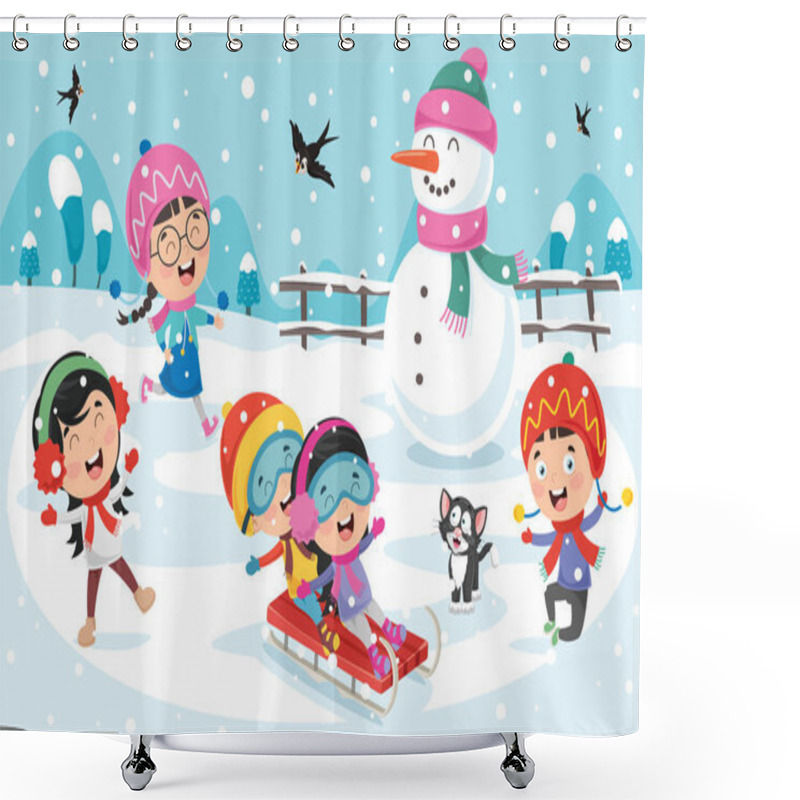 Personality  Children Playing Outside In Winter Shower Curtains