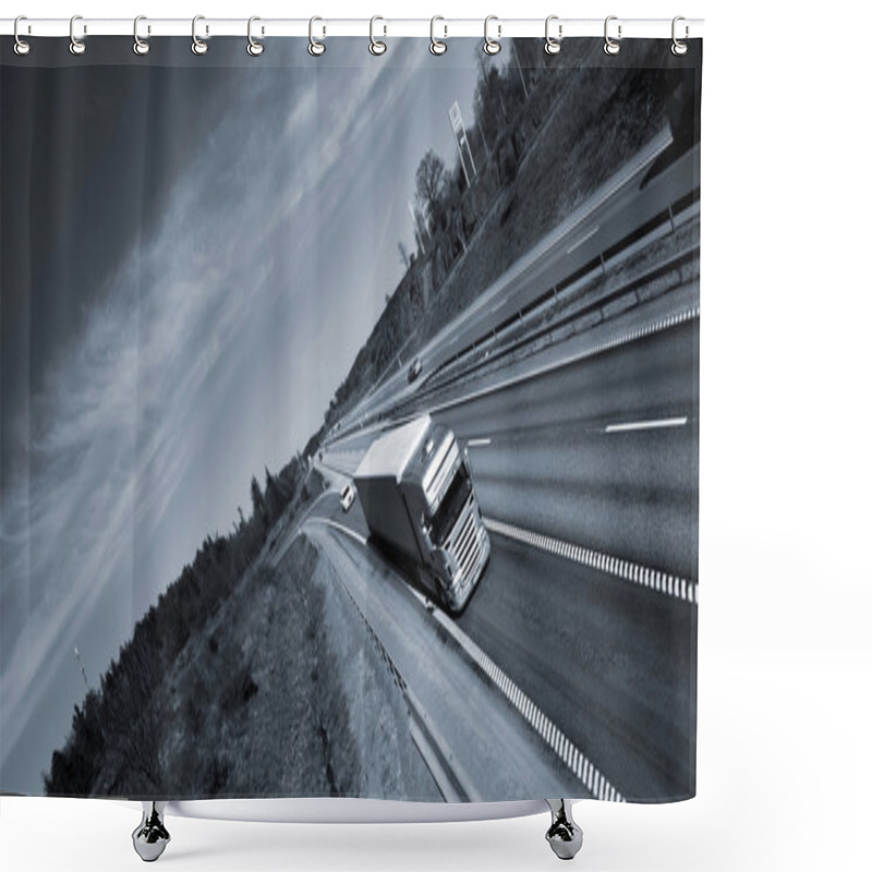 Personality  Truck Driving On Freeway, Elevated View Shower Curtains