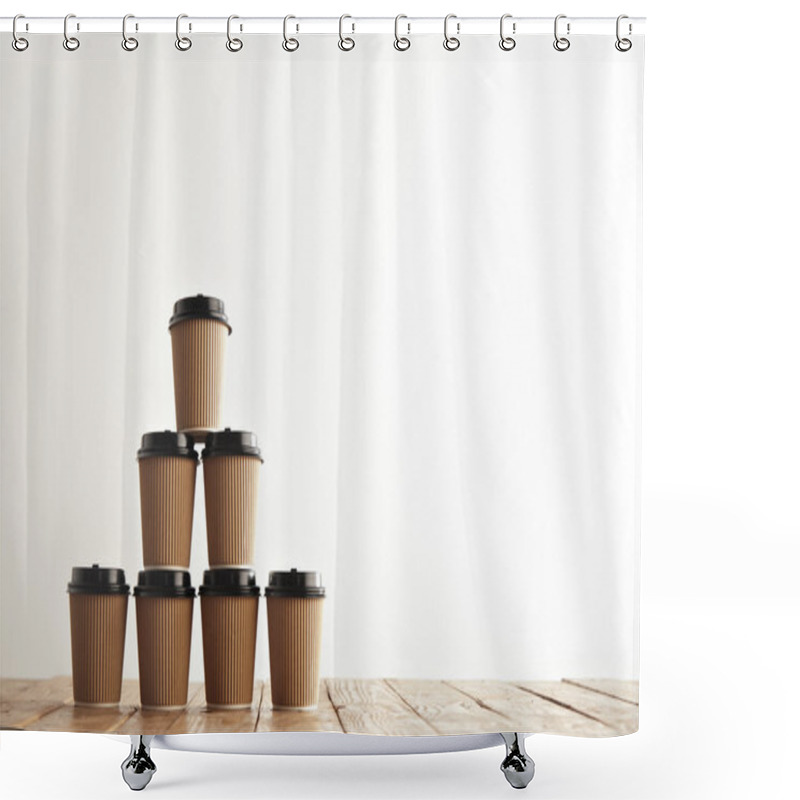 Personality  Cardboard Take Away Paper Cups In Pyramid Shower Curtains