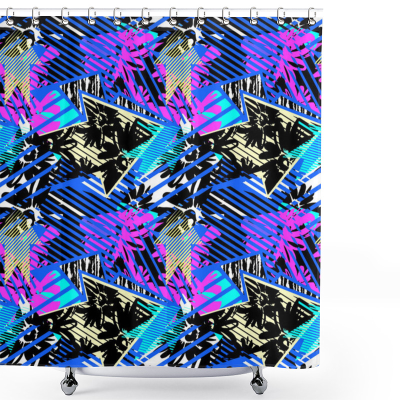 Personality  Abstract Seamless Geometric Pattern With Flowers, Arrows,triangl Shower Curtains