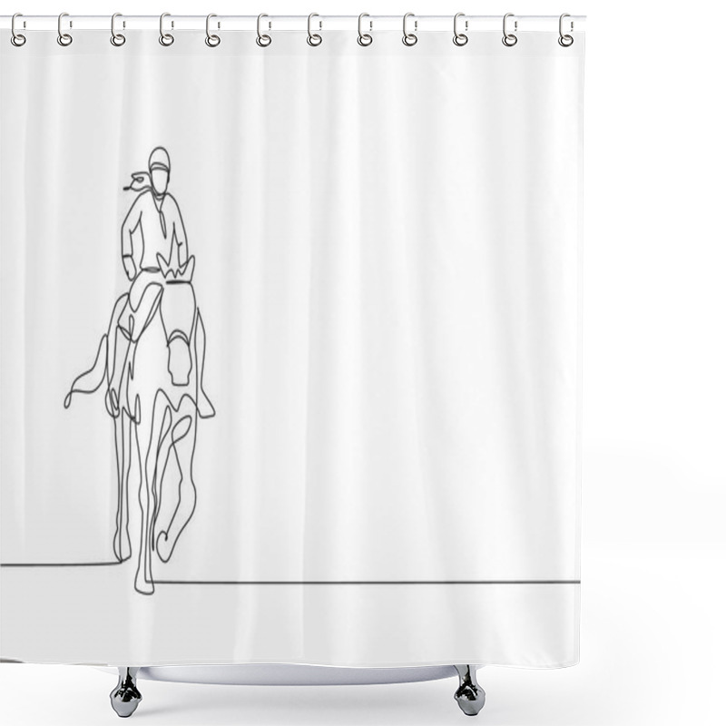 Personality  One Single Line Drawing Of Young Horse Rider Woman Performing Dressage Test Vector Graphic Illustration. Equestrian Sport Show Competition Concept. Modern Continuous Line Draw Design Shower Curtains