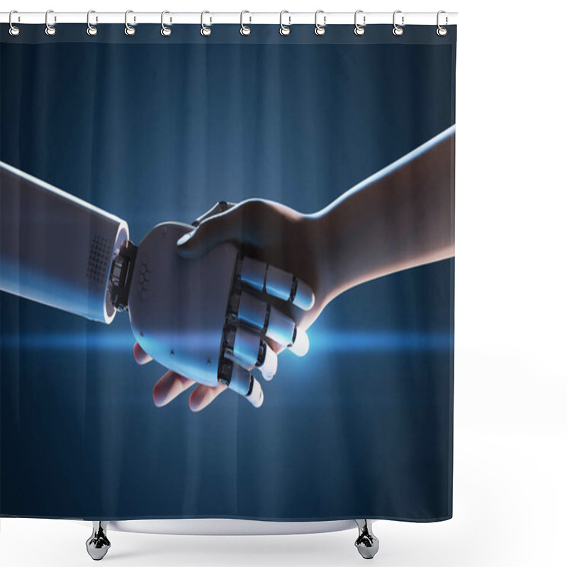 Personality  Robot Hand Shake With Human Shower Curtains