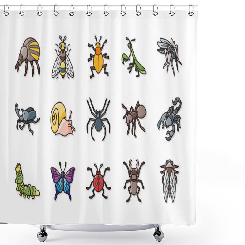 Personality  Insects And Bugs Icons Set,eps10 Shower Curtains