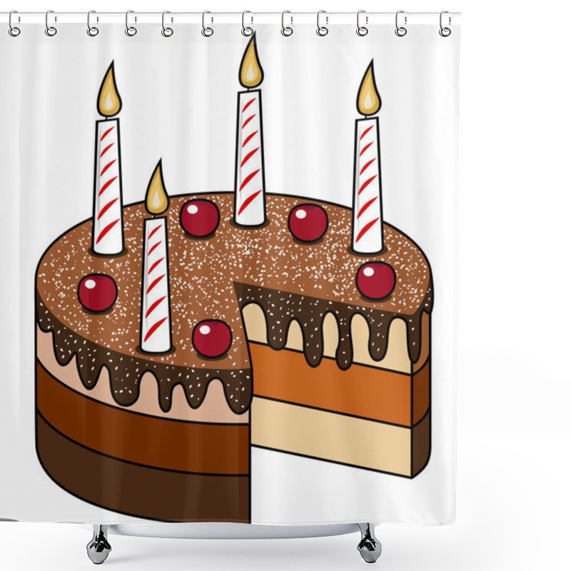 Personality  Chocolate Cake With Cherries And Lit Candles On The Top Missing Slice Isolated Shower Curtains