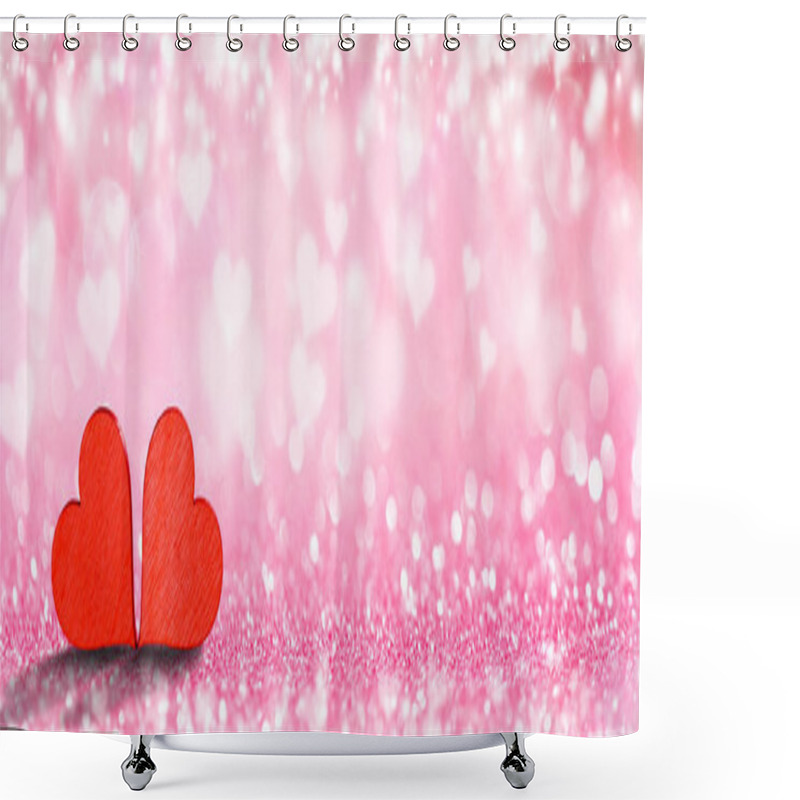 Personality  Two Red Hearts On Bokeh Background Shower Curtains