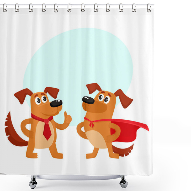 Personality  Two Dog Characters, In Superhero Cape, Thumb Up Shower Curtains