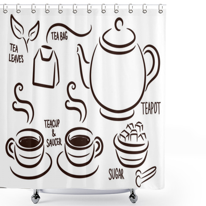 Personality  Set Of Tea Time Icon In Doodle Style Shower Curtains