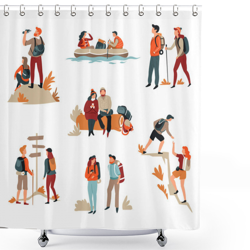 Personality  Couple Hiking Man And Woman Active Lifestyle Outdoor Activity Shower Curtains