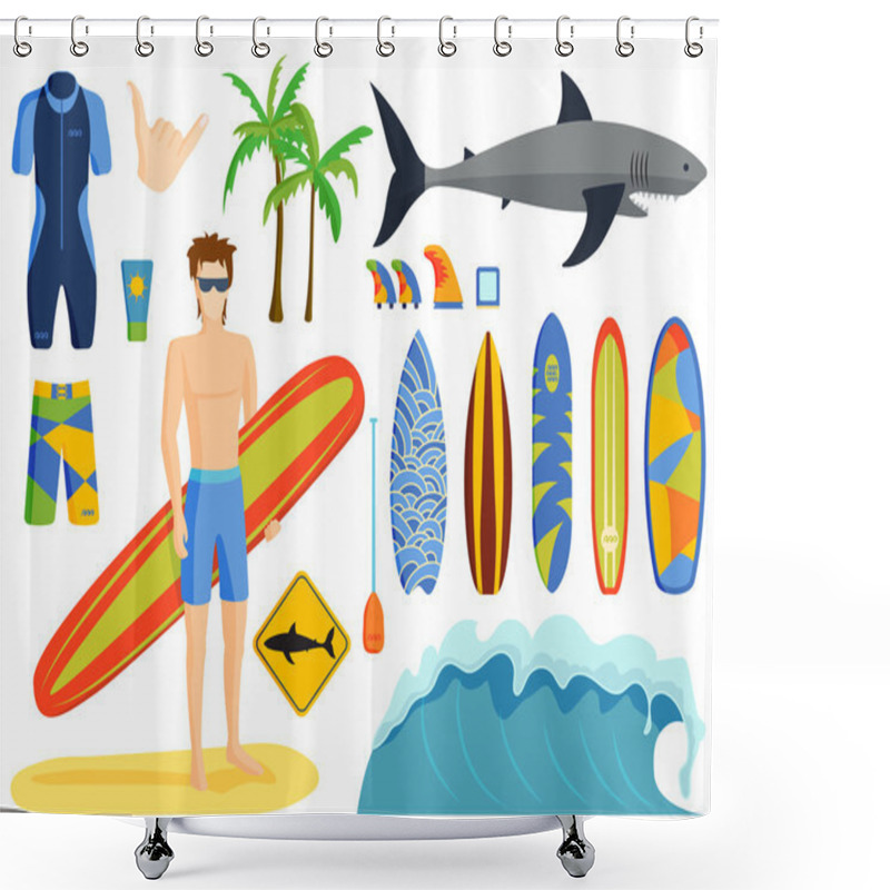 Personality  Surfing Vector Set. Shower Curtains