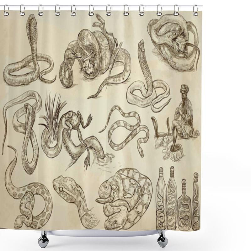 Personality  SNAKES - An Hand Drawn Vector Pack, Line Art Shower Curtains