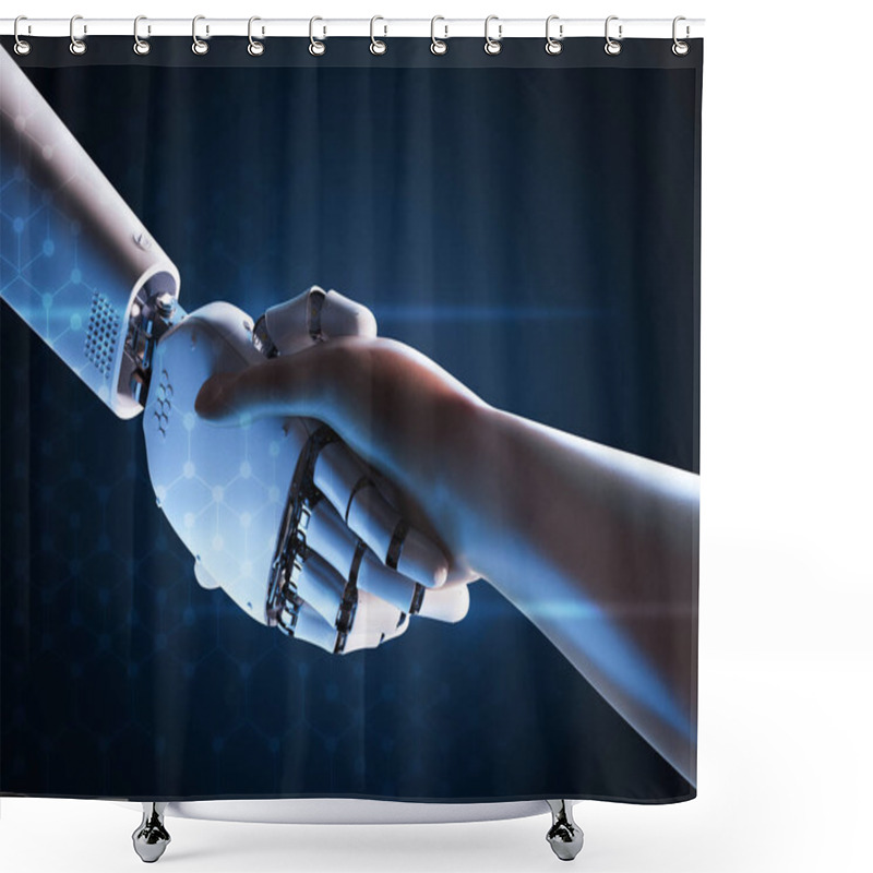 Personality  Robot Hand Shake With Human Shower Curtains