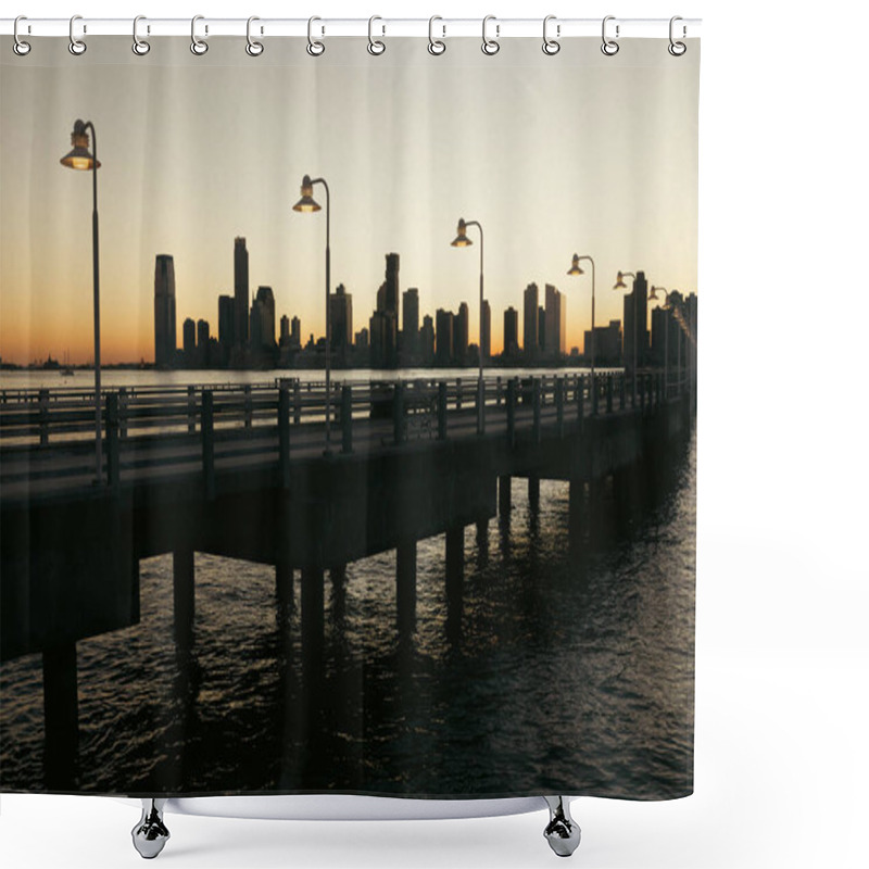 Personality  Lanterns On Bridge Above Hudson River In New York City Shower Curtains