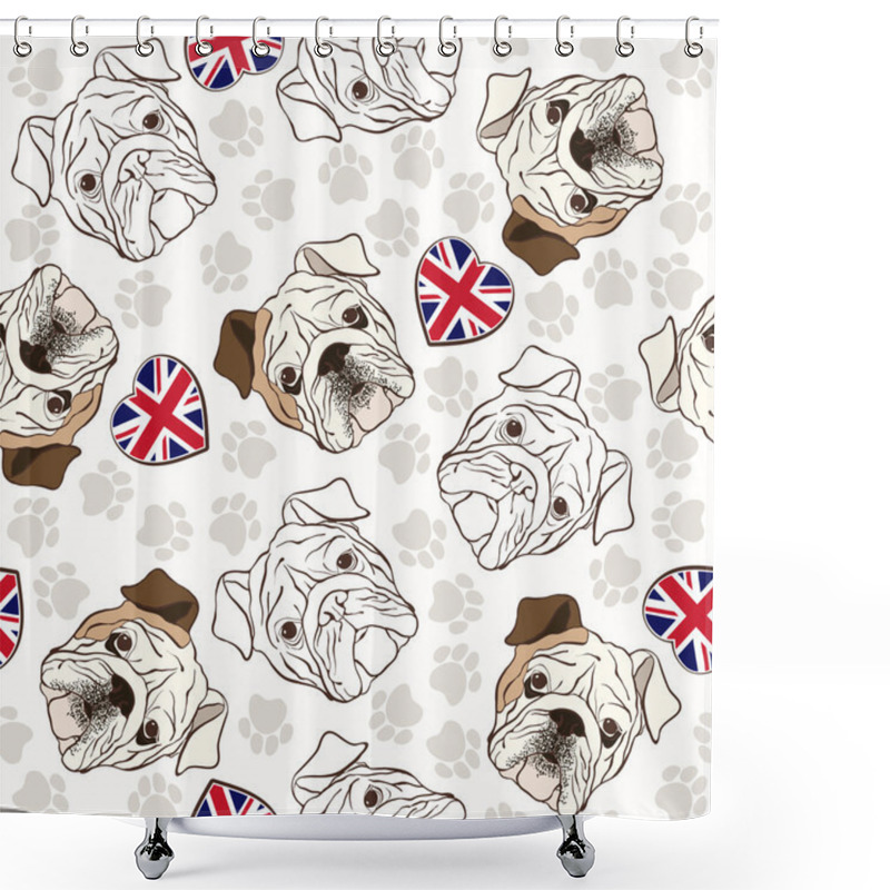 Personality  Pattern With Bulldog, Traces And Hearts Shower Curtains