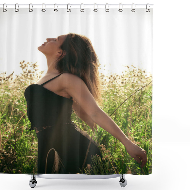 Personality  Young Woman Enjoy In Summer Shower Curtains