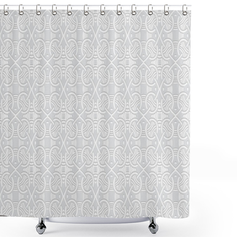 Personality  3d Volumetric Convex Geometric White Background. Embossed Ethnic Abstract Curly Pattern. Oriental, Islamic, Arabic, Maracan Motives. Ornament For Wallpapers, Presentations, Textiles, Websites. Shower Curtains