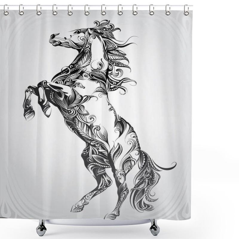 Personality  Silhouette Of A Horse In Ornament Shower Curtains