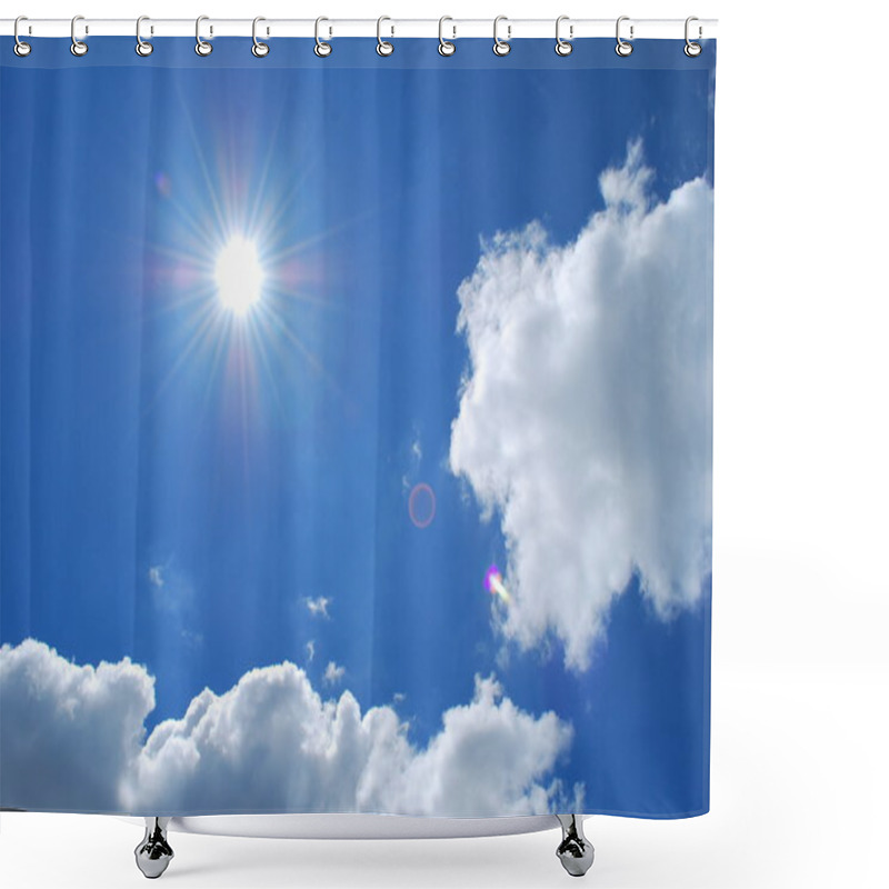 Personality  Bright Sun With Blue Skies And Clouds Shower Curtains