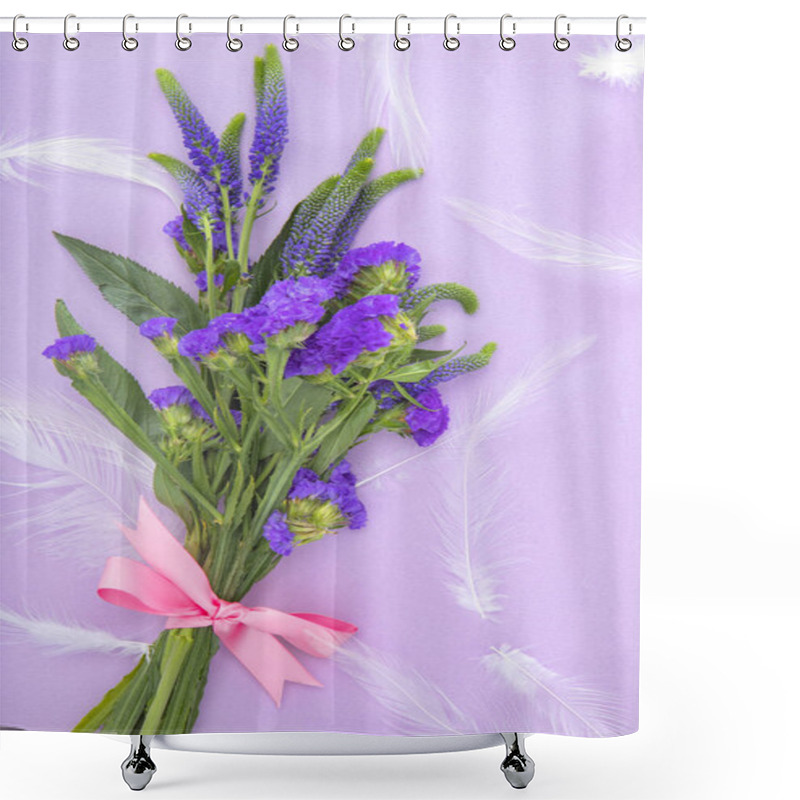 Personality  Purple Flowers And Feathers On A Light Background Shower Curtains