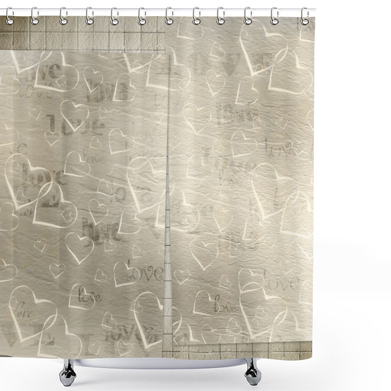 Personality  Old Paper In Grunge Style. Abstract Background With Hearts Shower Curtains