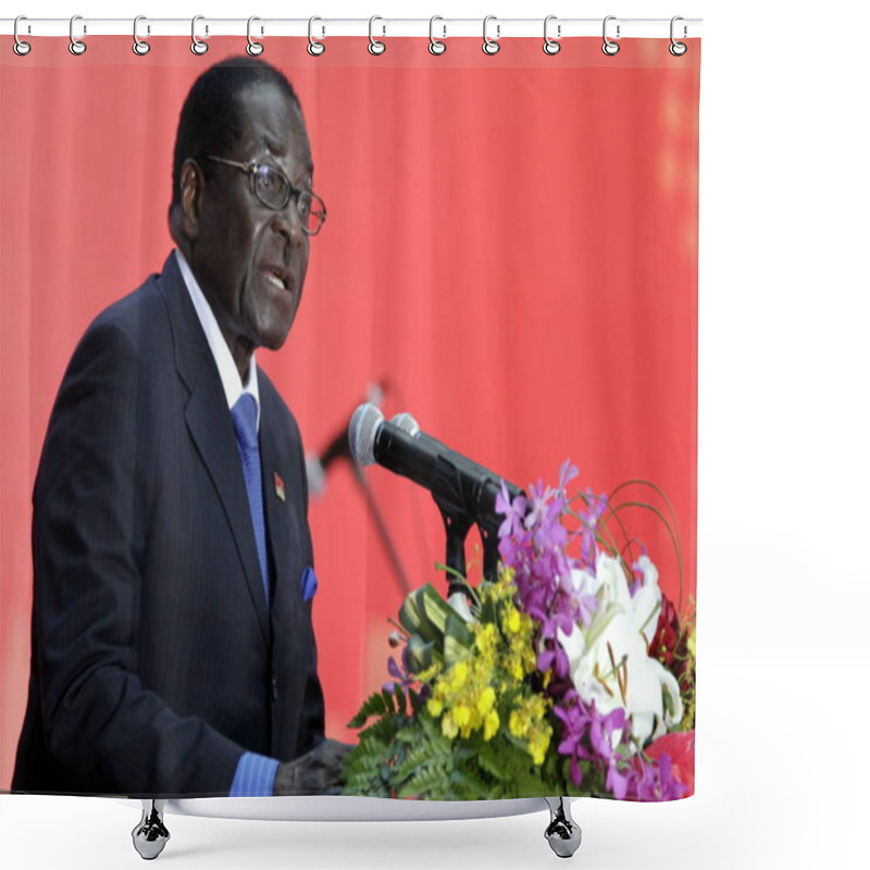 Personality  Zimbabwean President Robert Mugabe Speaks At A Ceremony Of The National Day For The Republic Of Zimbabwe In Expo Park In Shanghai, China, August 11, 2010 Shower Curtains