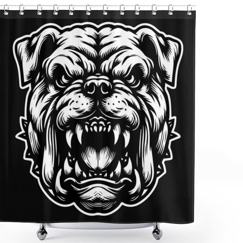 Personality  Dark Art Vicious Angry Beast Bulldog Head With Sharp Teeth Black And White Illustration Shower Curtains