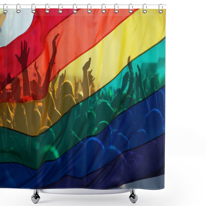 Personality  Silhouette Of A Parade Of Gays And Lesbians With A Rainbow Flag - Symbol Of Love And Tolerance Shower Curtains