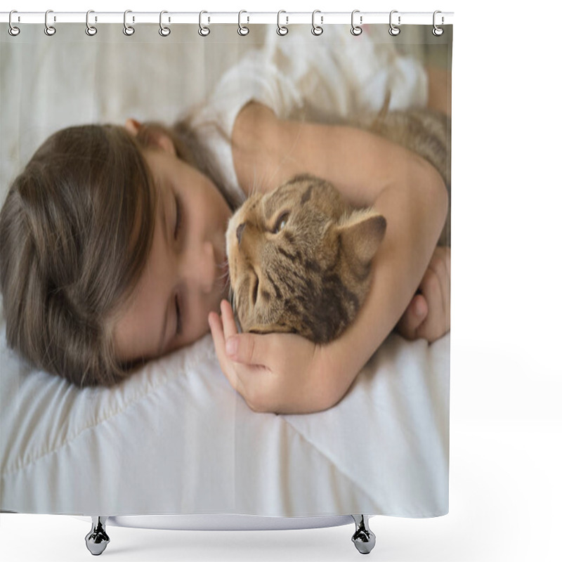 Personality  Child Sleeping With Cat Shower Curtains