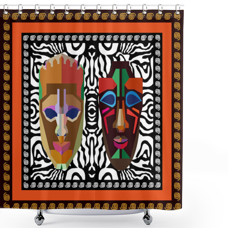 Personality  Scarf With Stylized African Tribal Masks Shower Curtains